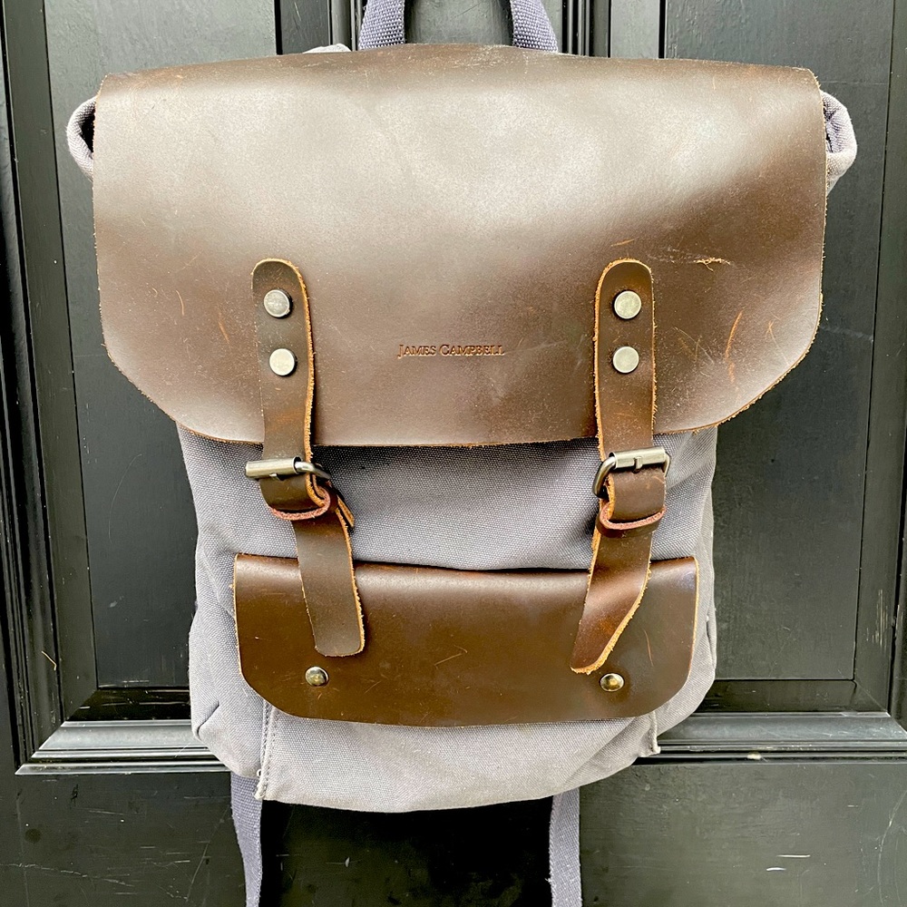 James Campbell leather and canvas backpack